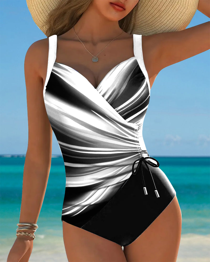 Costume da bagno intero con contrasto e lacci