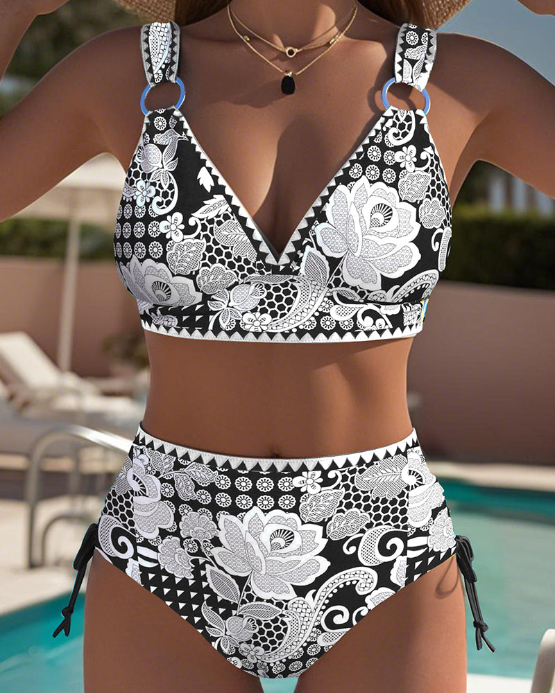 Bikini Stampato Con Lacci Triangolo