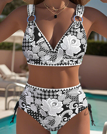 Bikini Stampato Con Lacci Triangolo