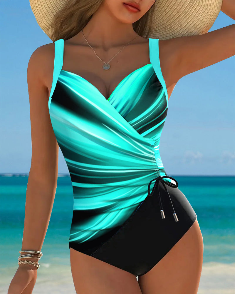 Costume da bagno intero con contrasto e lacci