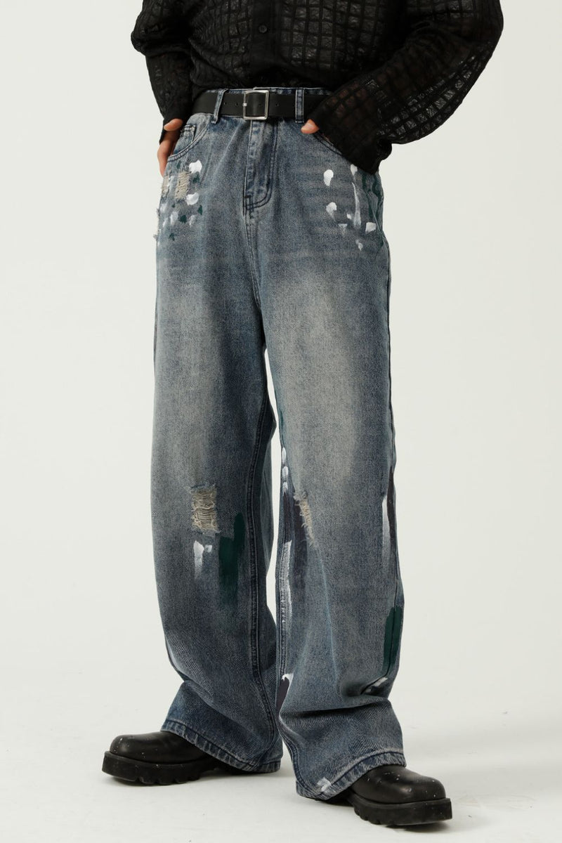 Jeans a gamba larga lavati e rovinati