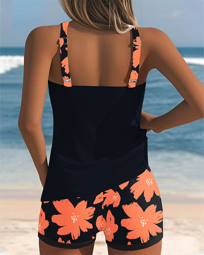 Tankini con scollatura a U senza maniche stampato Boxer