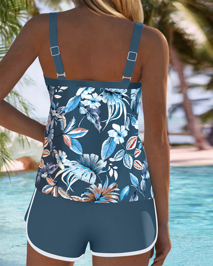 Tankini scollato senza maniche stampato