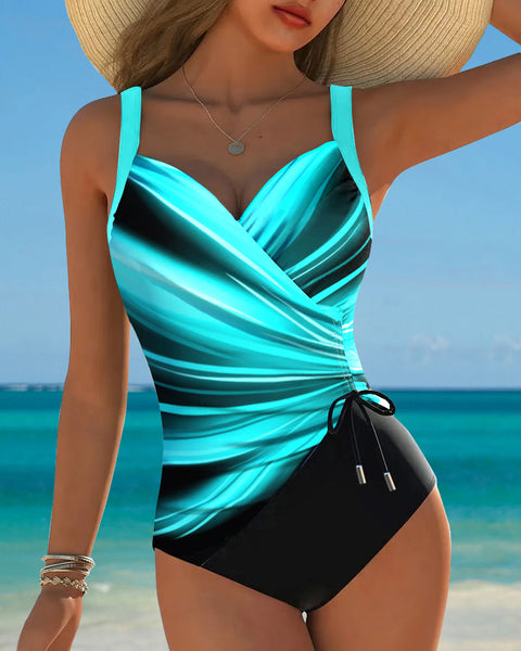Costume da bagno intero con contrasto e lacci