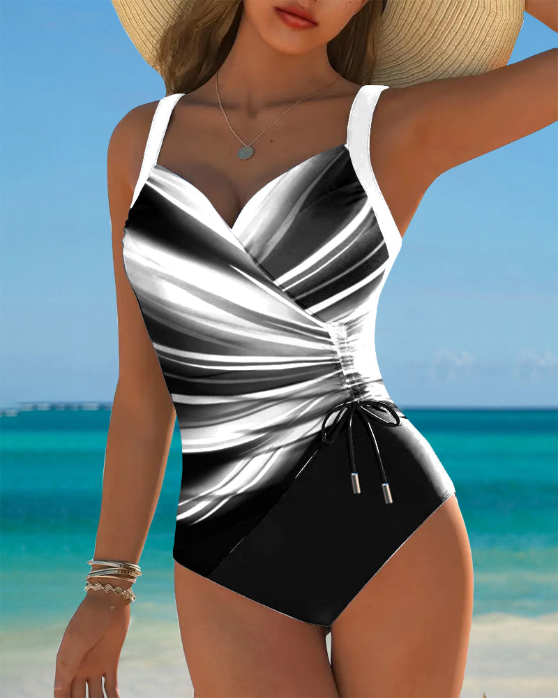 Costume da bagno intero con contrasto e lacci