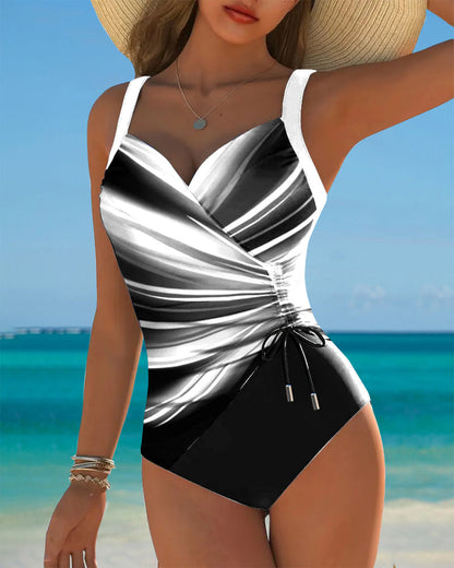 Costume da bagno intero con contrasto e lacci
