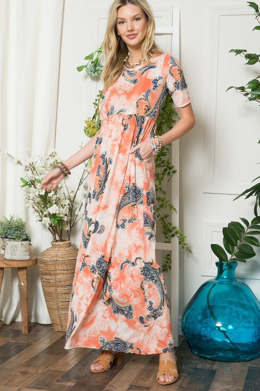 Abito lungo con stampa Paisley e tasche