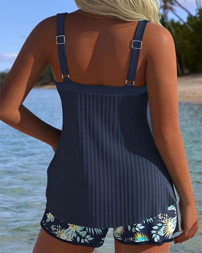 Tankini Striped Due Pezzi Pantaloni Corti da Bagno