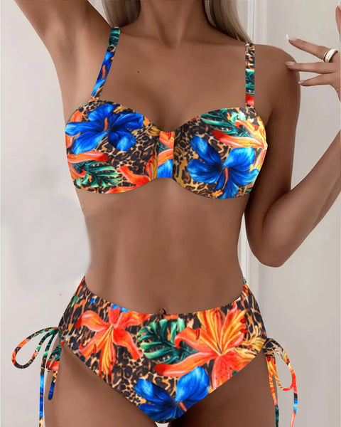 Bikini Bralette a Fantasia Leopardo e Fiori